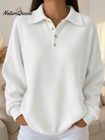 Women's Casual Polo Button Waffle Top Sweatshirt