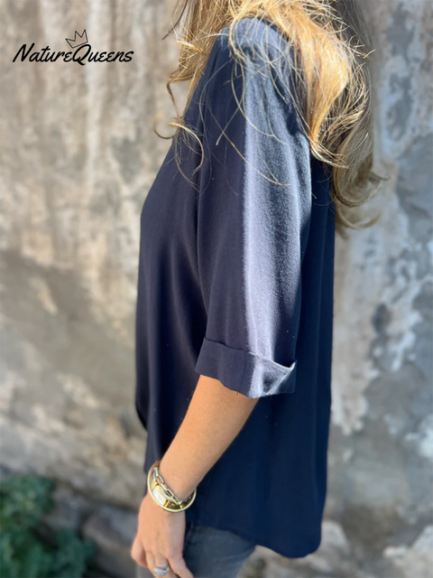 Women's Shell Button V-Neck Cotton Top