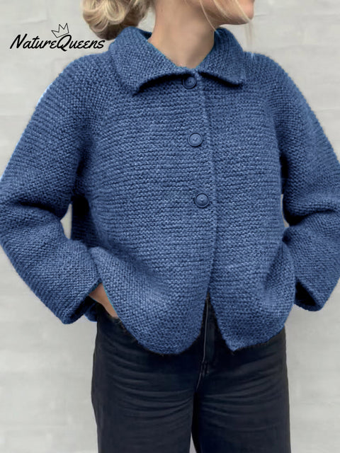 Lapel Button-down Knitted Cardigan Top