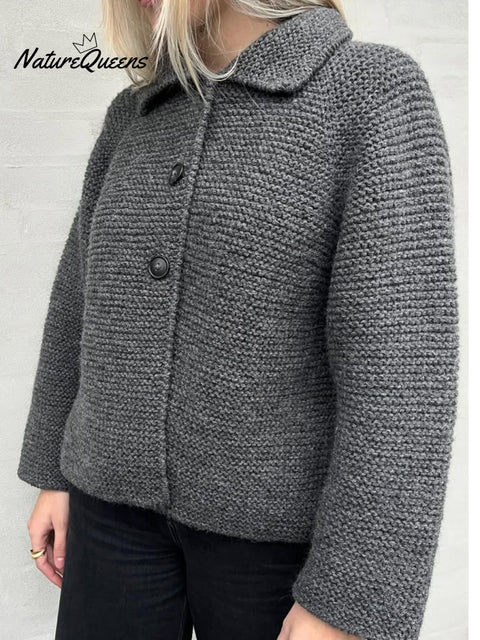 Lapel Button-down Knitted Cardigan Top