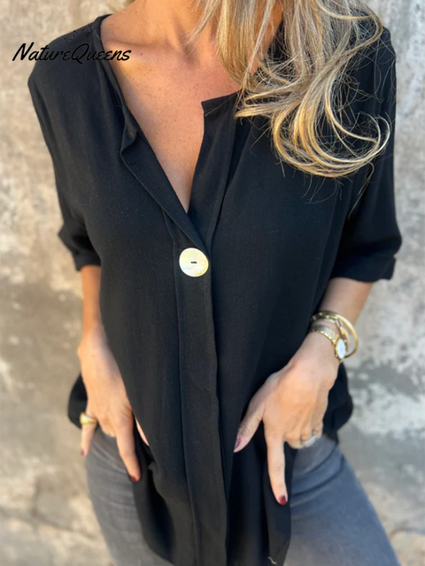 Women's Shell Button V-Neck Cotton Top
