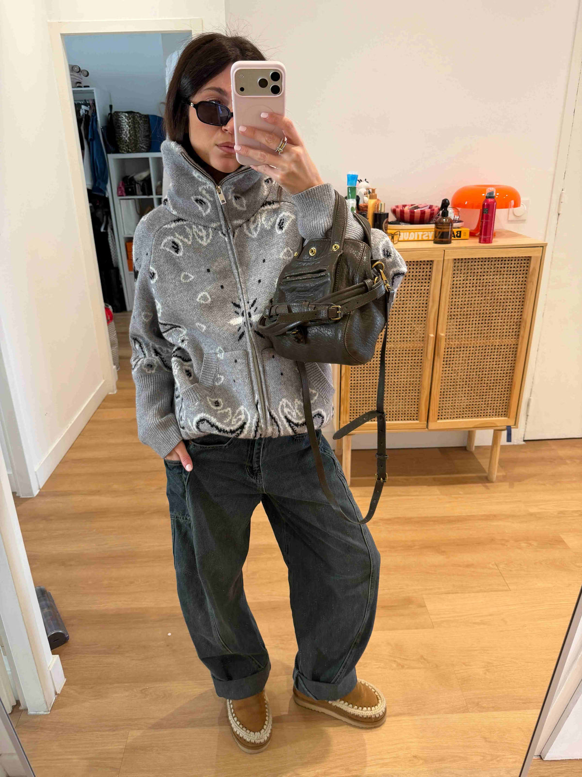 Grey Bandana Patterned Cardigan