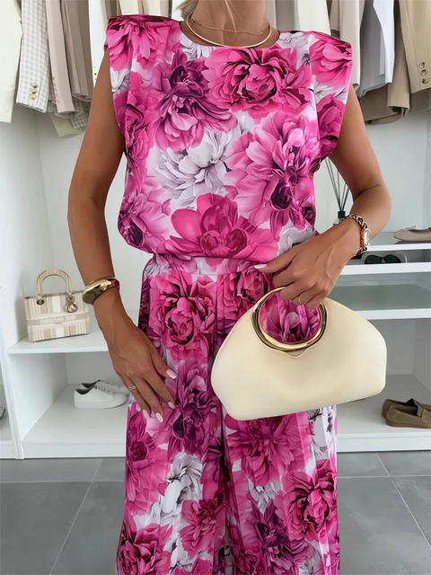 Pleated Wide-leg Pants and Top Two-piece Suit