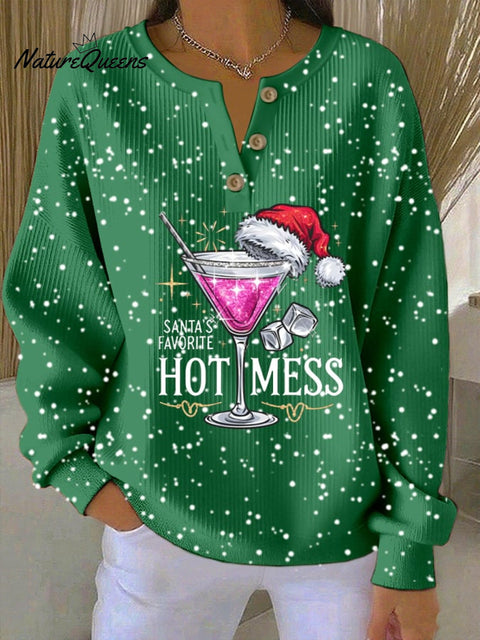 Women's Christmas Print Knitted Crew Neck Long Sleeve Top
