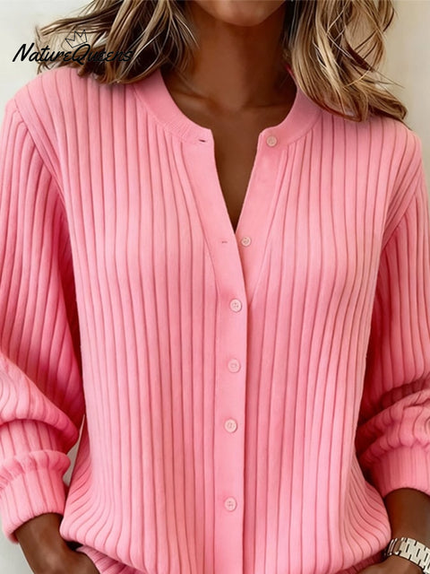 Women's Casual Round Neck Solid Color Cardigan