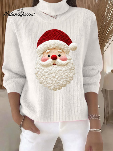 Women's Retro Santa Print Turtleneck Knit Top