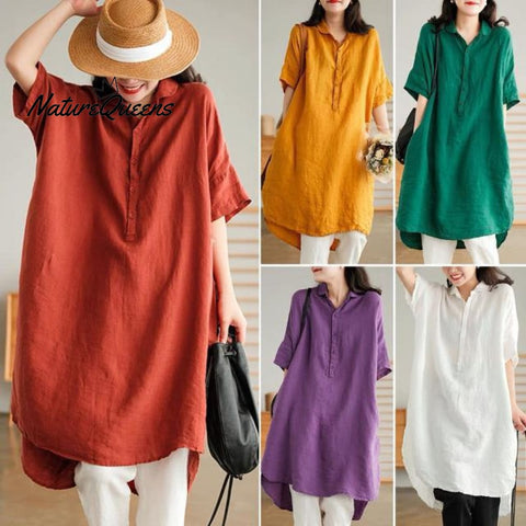 Simple Loose Solid Color Mid Sleeve Lapel Shirt