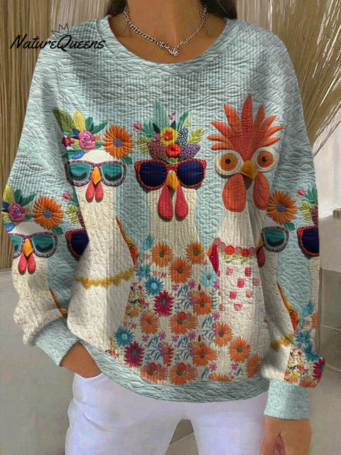 Women's Retro Thanksgiving Turkey Family Print Round Neck Sweatshirt
