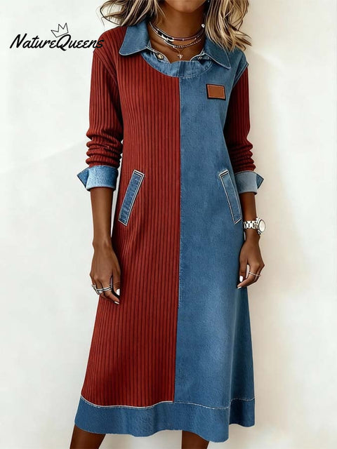 Women'S Casual Contrasting Color Splicing Dress