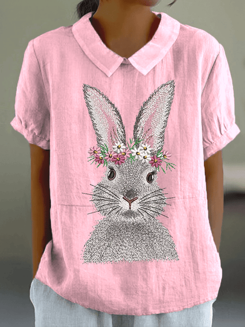 Women's Easter Bunny Printed Doll Collar Casual Shirt