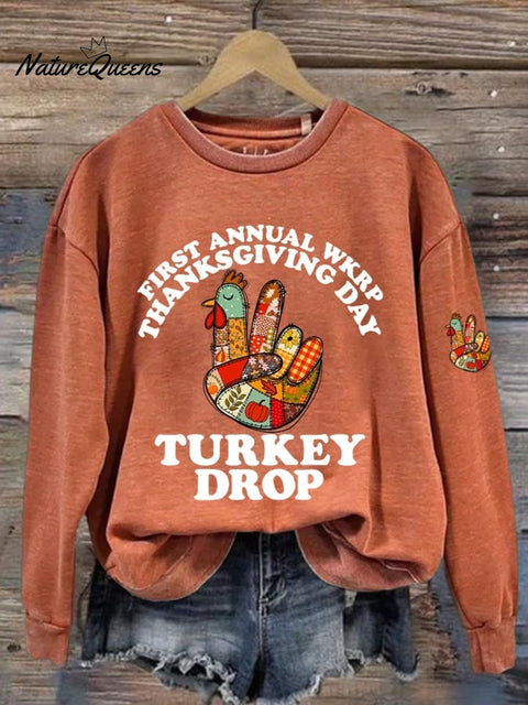 Women's Thanksgiving Turkey Printed Round Neck Sweatshirt