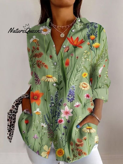 Women's Floral Long Sleeve Shirt Spring/Fall Shirt Collar Daily Casual Top