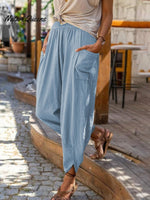 Wide Leg Cotton Loose Pencil Pants Blue / S