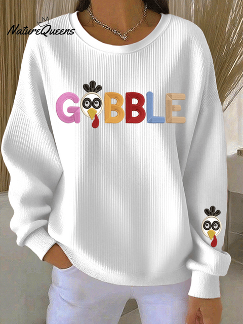 Women's Thanksgiving Turkey Print Casual Crew Neck Sweatshirt