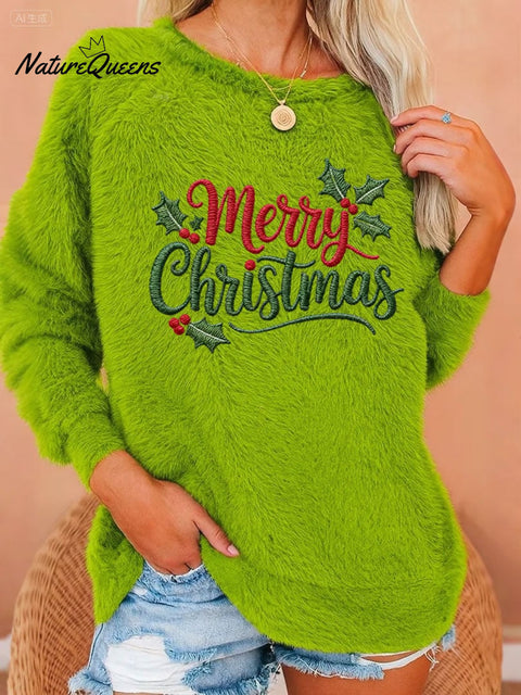 Women's Christmas Green Plush Art T-shirt