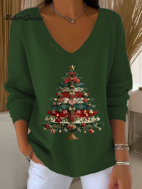 Women's Christmas Printed Knit Long Sleeve Top
