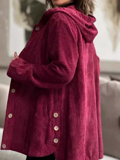 Women'S Casual Loose Corduroy Hooded Top Jacket