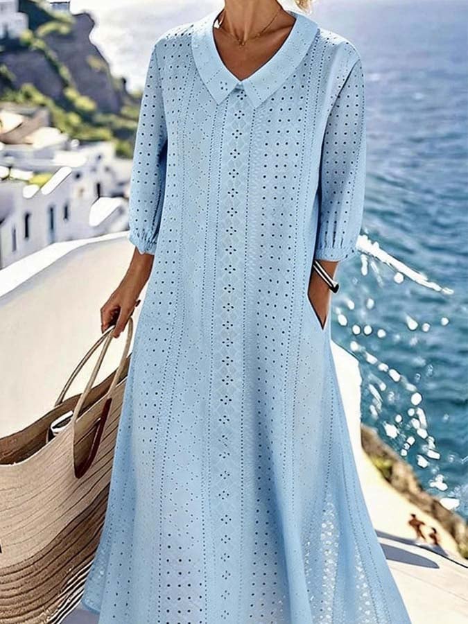 Women'S Casual Solid Color Hollow-Out Design Dress