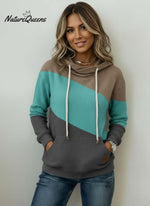 Women'S Casual Loose Color-Blocked Sweatshirt