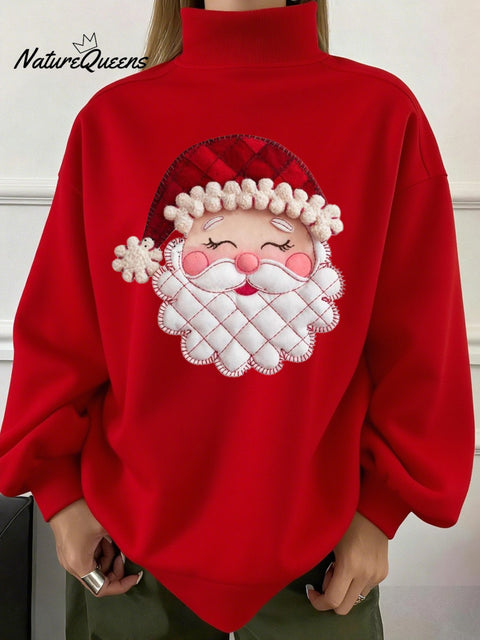 Women's Winter Christmas Old Man Print Holiday Turtleneck Sweatshirt