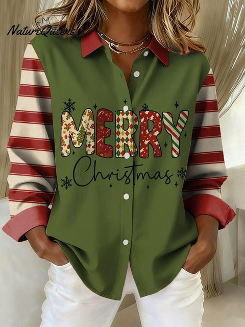 Women's Christmas Print Casual Cotton Shirt