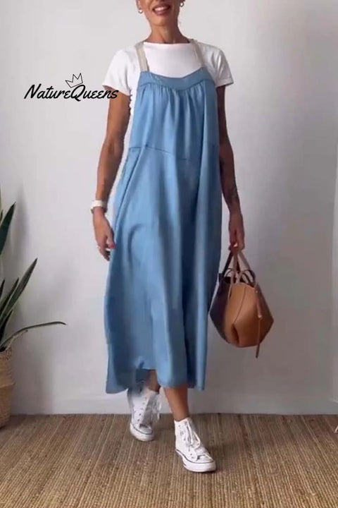 Women's Simple Cotton Linen Sling Dress🔥