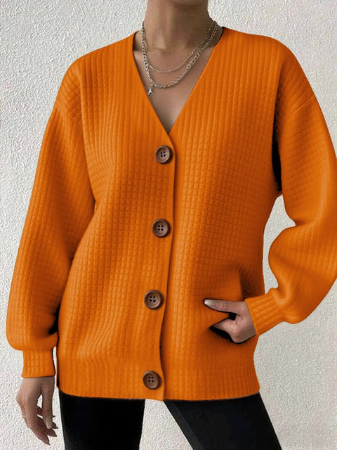 Women's Casual Square Checkered Solid Color Versatile Cardigan