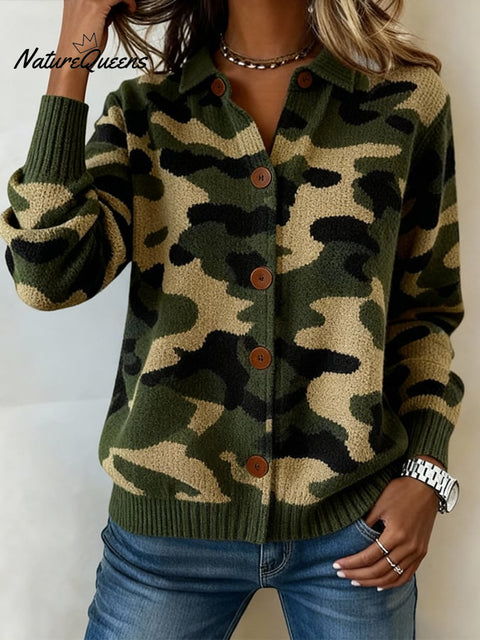 Women's Autumn/Winter Camouflage Print Cardigan