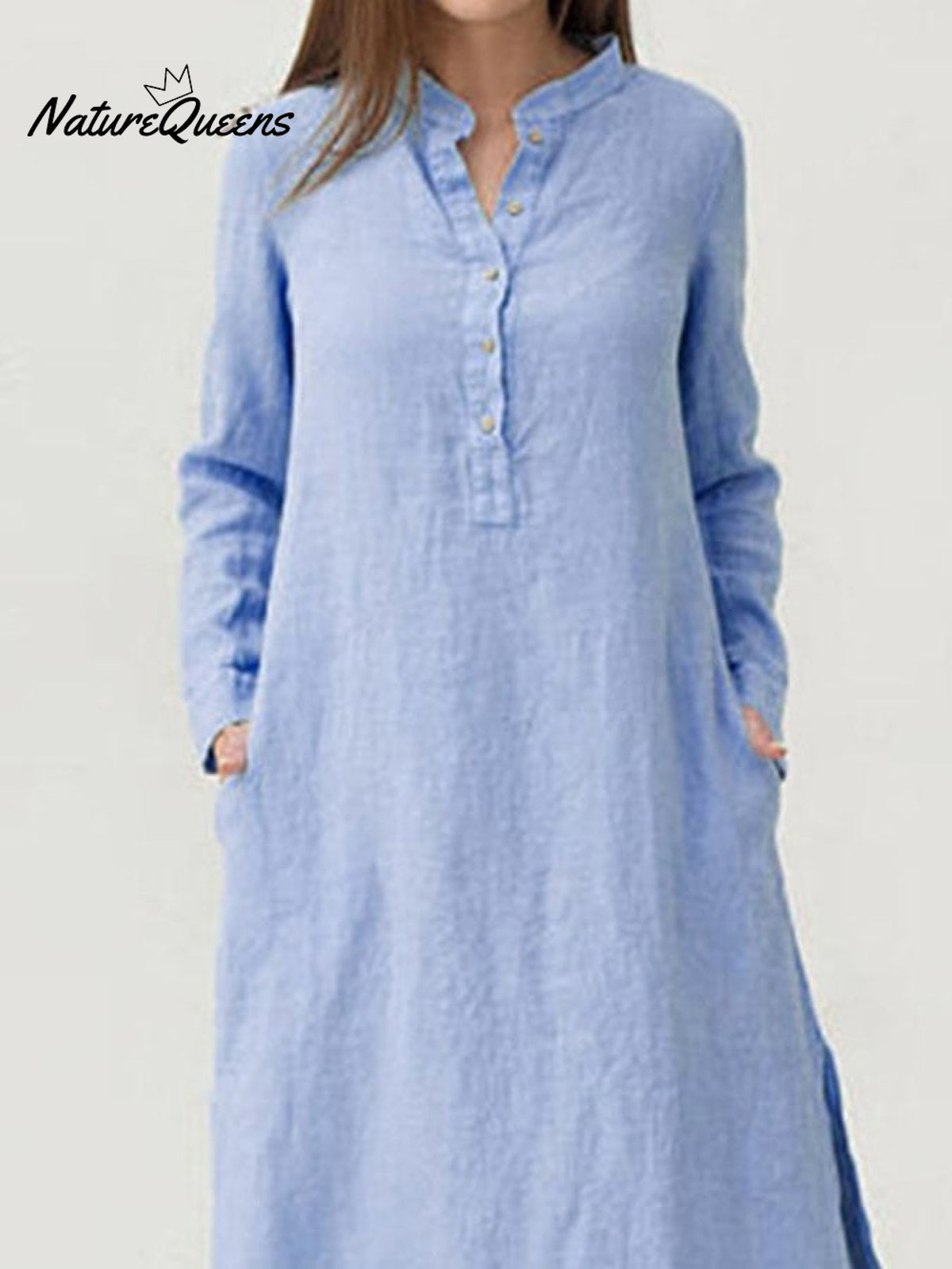 Casual Solid Color Loose Cotton Linen Dress