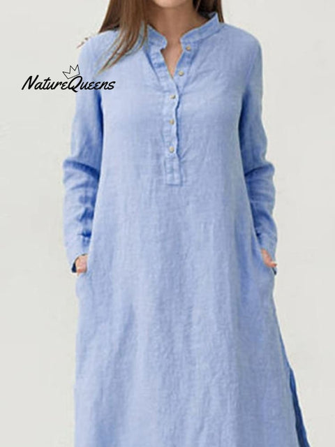 Casual Solid Color Loose Cotton Linen Dress