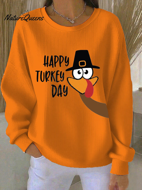 Women's Casual Thanksgiving Turkey Print Round Neck Sweatshirt
