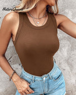 Round Neck Ribbed Tank Top With Bra Pads