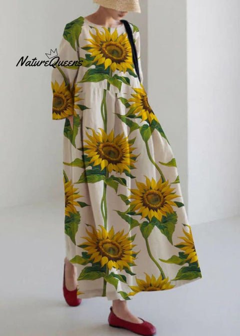 Apricot Cotton Dresses Pockets Patchwork Spring Apricot - Sunflower / S(Fit For Eu 38 - 40 Us 6 - 8