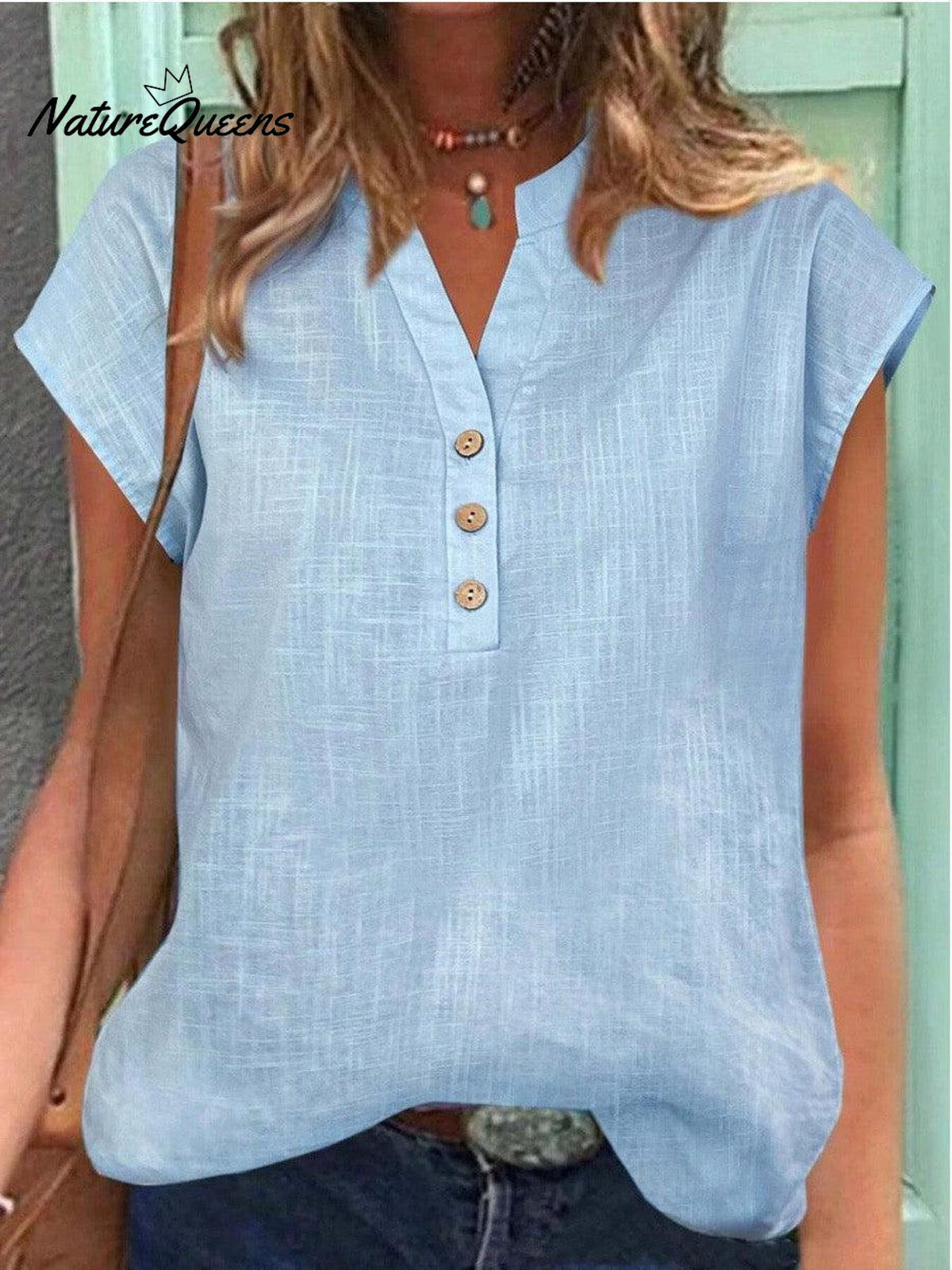 Blue Short Sleeve Plain Top