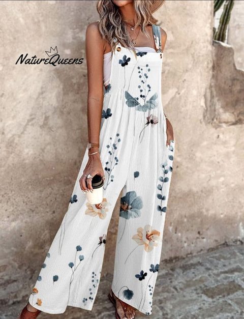 Breezy Plant Print Sleeveless Jumpsuit