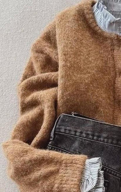 Brown Long Sleeve Plain Cardigan