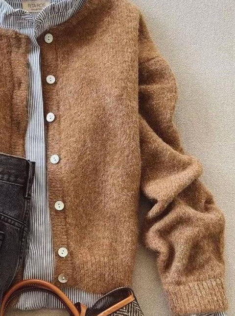 Brown Long Sleeve Plain Cardigan