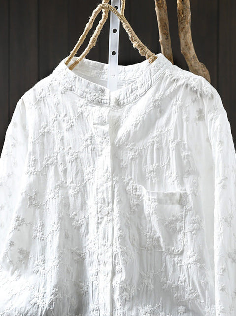 Women Spring 100%Cotton Flower Jacquard Shirt