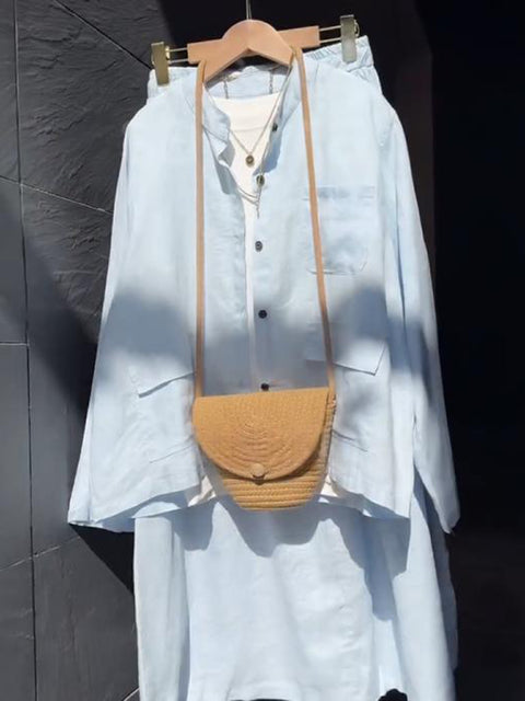 Shirt and Elastic Waist Skirt Linen Two Piece Set