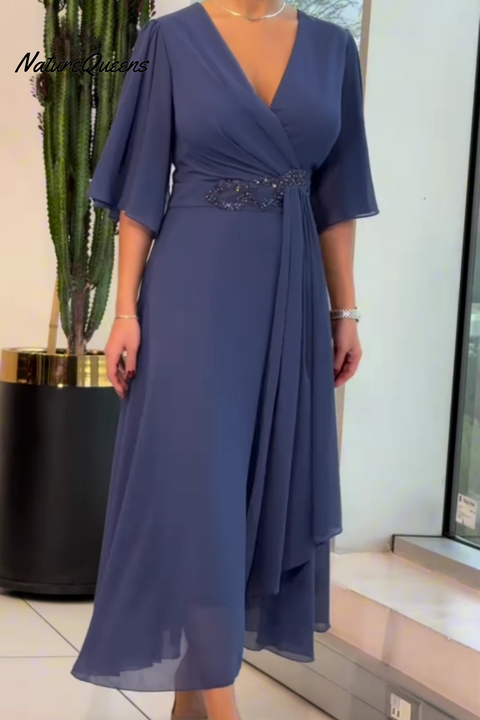 Elegant V-neck chiffon maxi dress