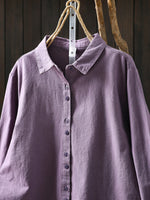 Women Artsy Autumn Pure Color 100%Cotton Blouse