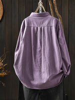 Women Artsy Autumn Pure Color 100%Cotton Blouse