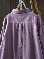 Women Artsy Autumn Pure Color 100%Cotton Blouse