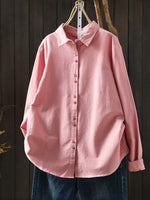 Women Artsy Autumn Pure Color 100%Cotton Blouse