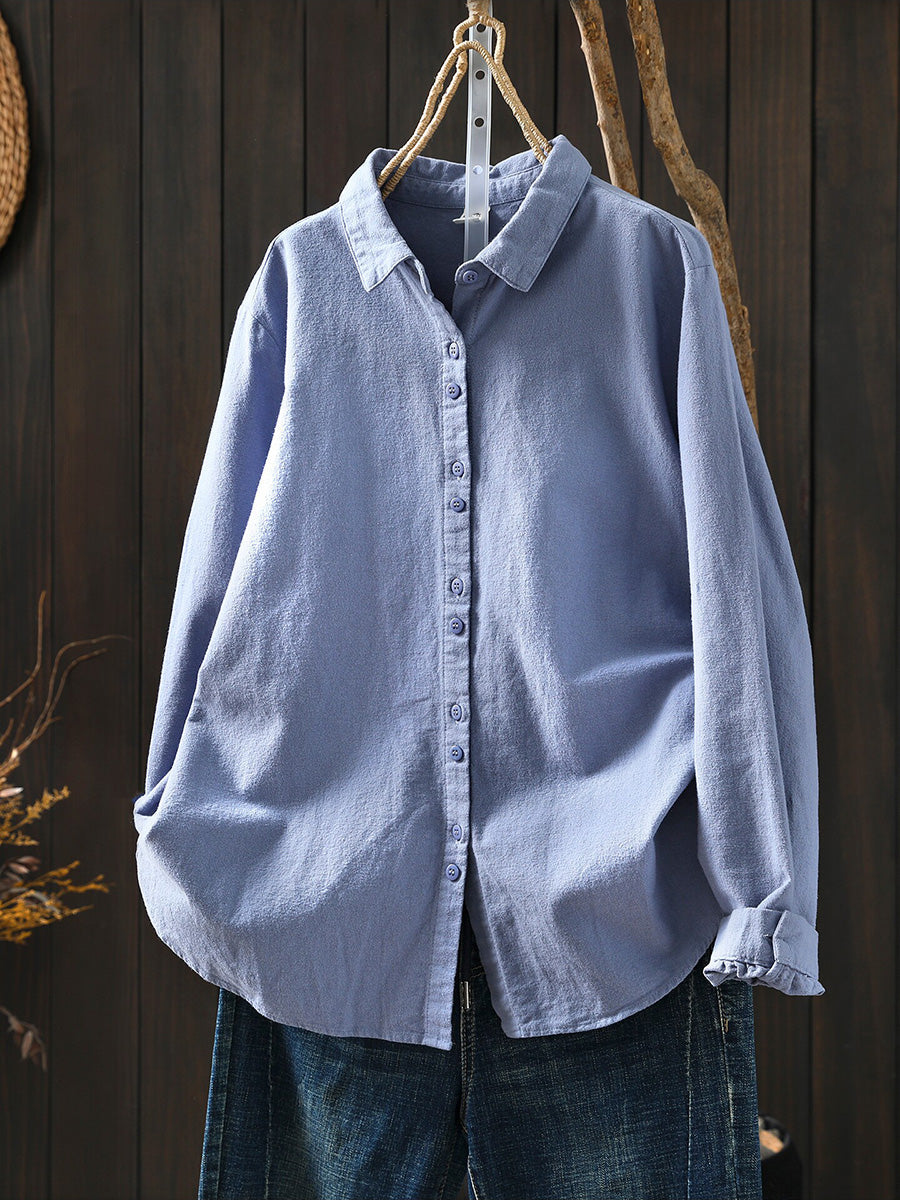 Women Artsy Autumn Pure Color 100%Cotton Blouse