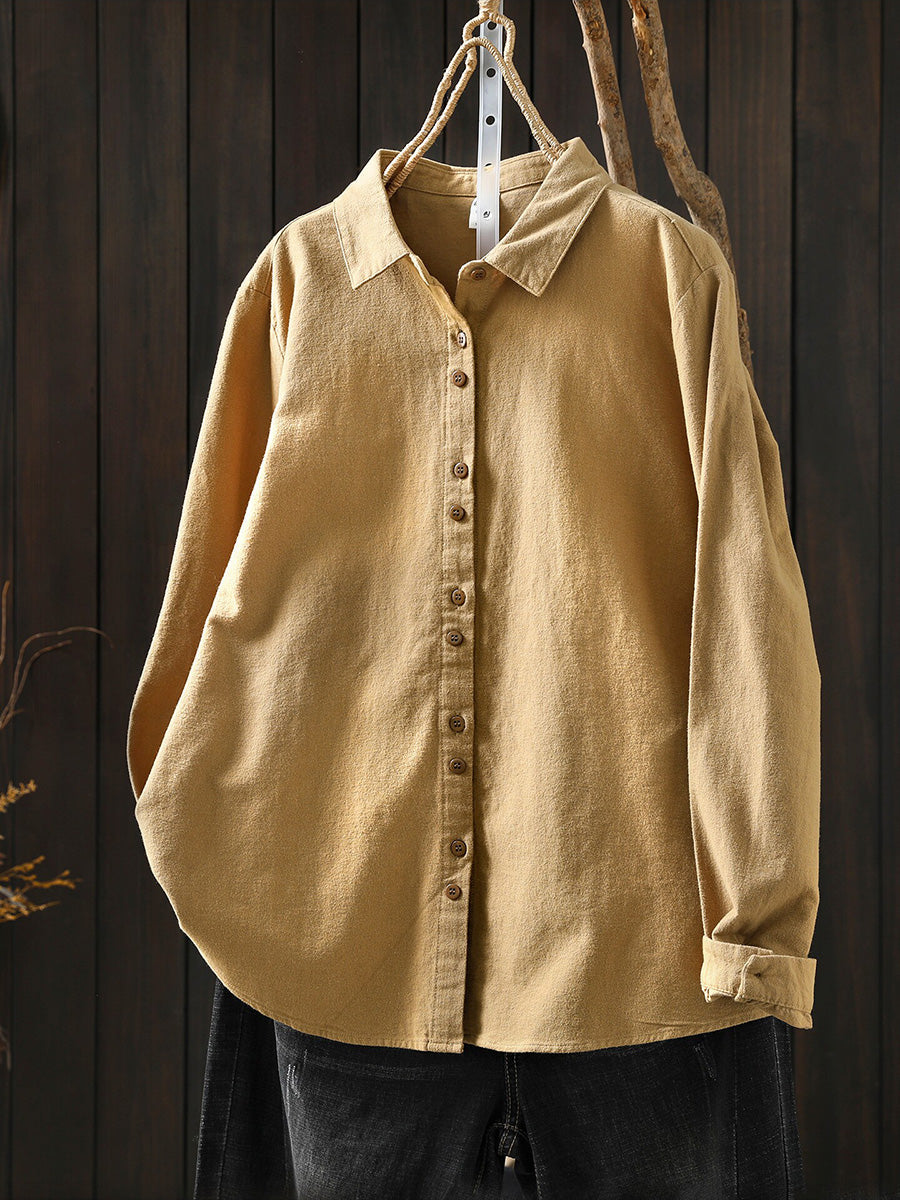 Women Artsy Autumn Pure Color 100%Cotton Blouse