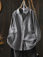 Women Artsy Autumn Pure Color 100%Cotton Blouse