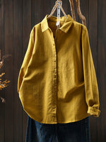 Women Artsy Autumn Pure Color 100%Cotton Blouse