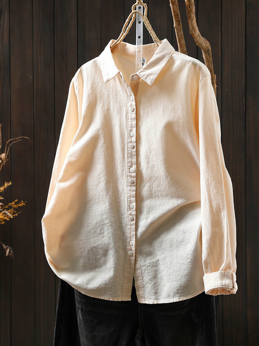 Women Artsy Autumn Pure Color 100%Cotton Blouse