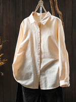 Women Artsy Autumn Pure Color 100%Cotton Blouse